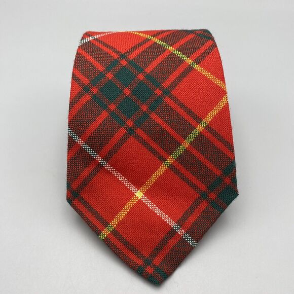 Made in Scotland Tie BRUCE Tartan Clan Red Green Plaid 100% New Wool 57x3.5" - Picture 2 of 6